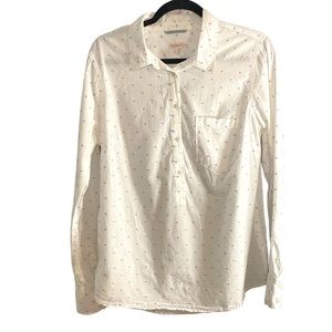 Merona Button Down Shirt Womens Large White Blue Pink Dots Patterned Long Sleeve